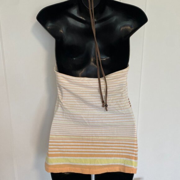 Garage Halter Neck Open Back Striped Summer Floral Fiji Tank Top Size Medium - Picture 4 of 6